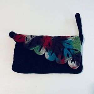 Black Hand Made 100% Wool Clutch Wristlet
